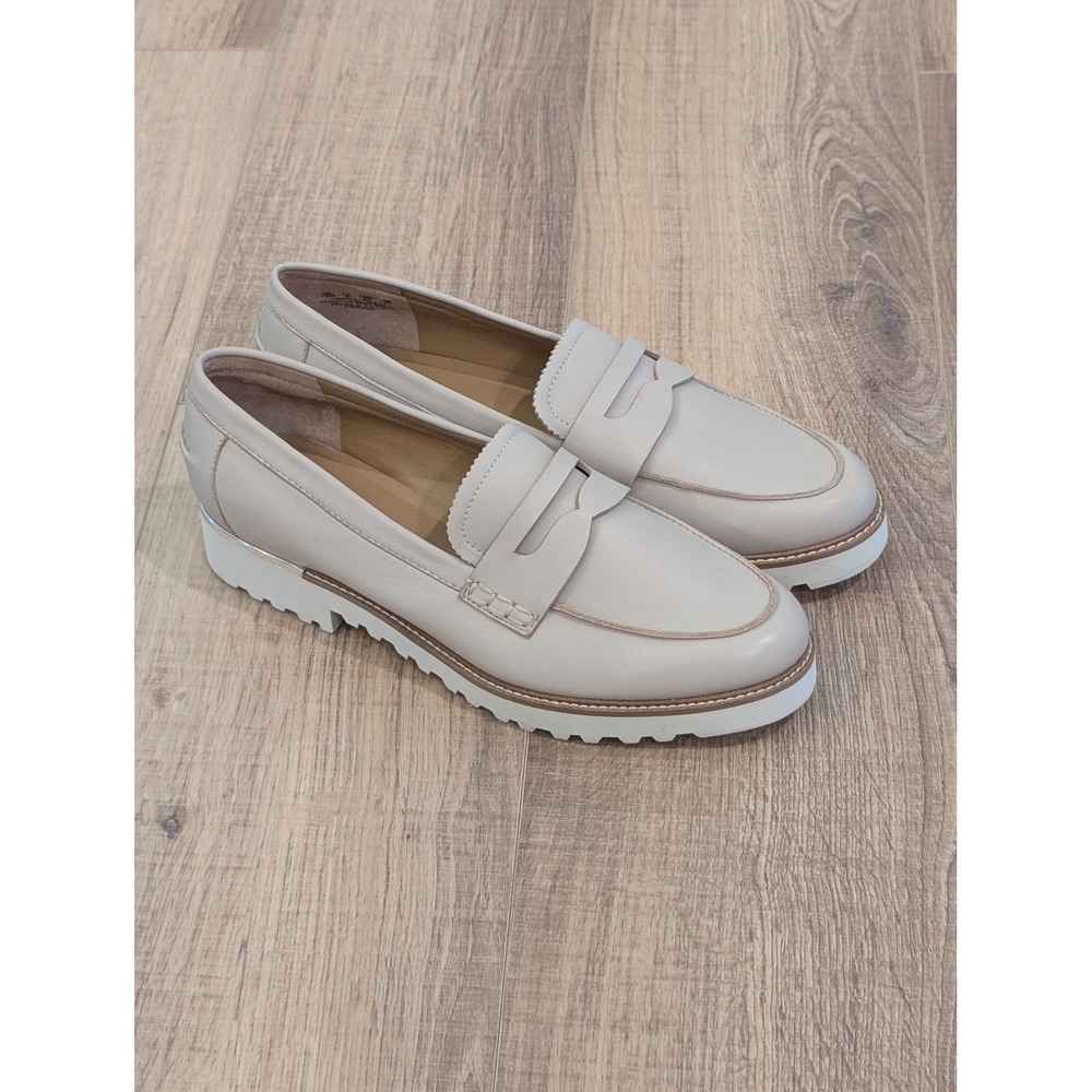 Franco Sarto Womens 10M Beige Penny Loafers Lug Sole Slip On Comfort Shoes